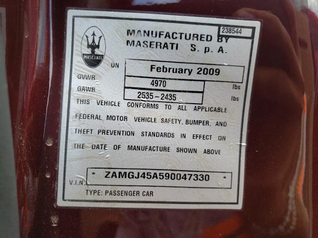 2009 Maserati Granturismo VIN: ZAMGJ45A590047330 Lot: 47583581