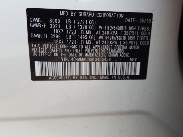 2019 SUBARU ASCENT PRE 4S4WMACD3K3485458