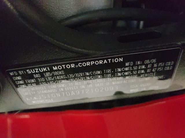 2007 SUZUKI GSX-R600 JS1GN7DA972102093