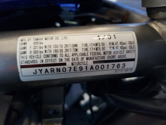2001 YAMAHA FZS10 JYARN07E91A001763