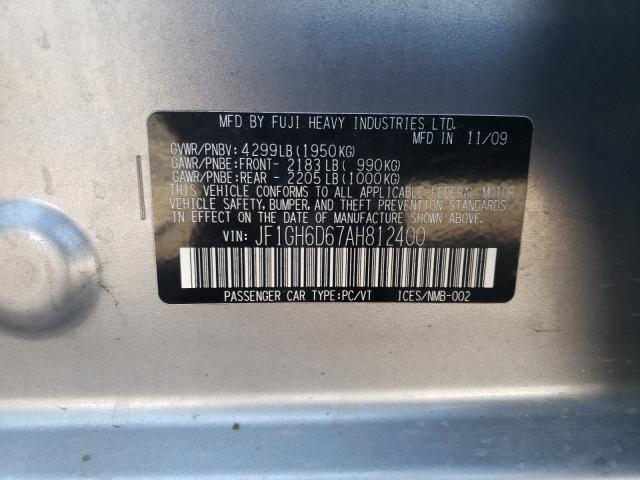 2010 SUBARU IMPREZA OU JF1GH6D67AH812400
