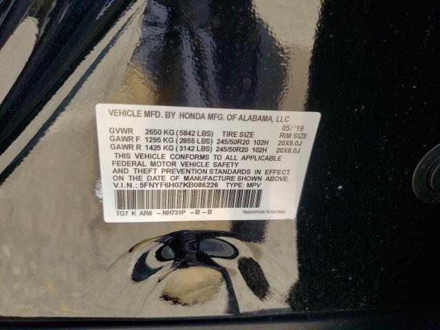2019 HONDA PILOT ELIT 5FNYF6H07KB086226