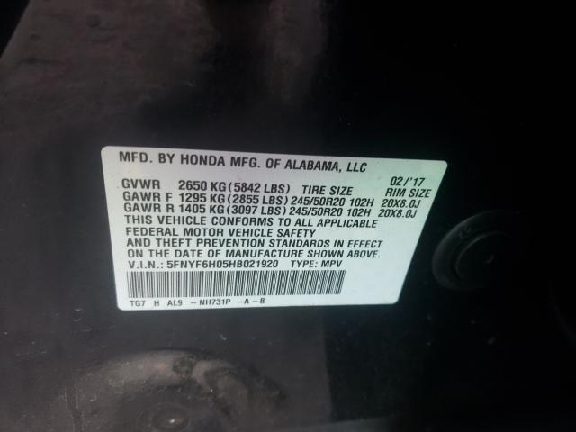 2017 HONDA PILOT ELIT 5FNYF6H05HB021920