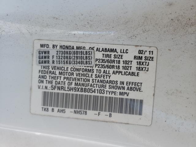 2011 HONDA ODYSSEY 5FNRL5H9XBB054103