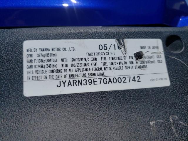 2016 YAMAHA YZFR1 JYARN39E7GA002742