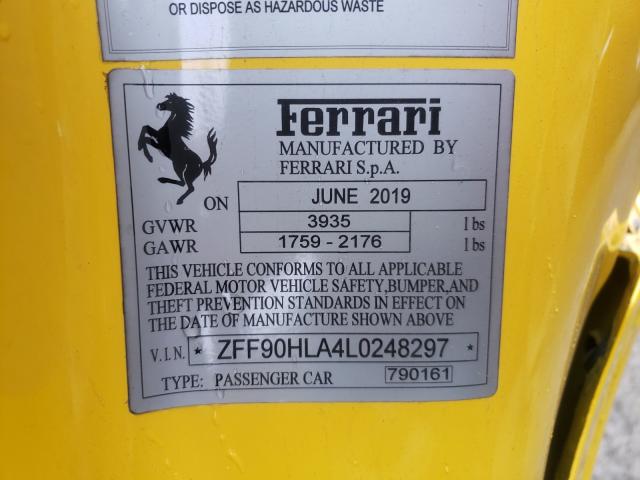 2020 Ferrari 488 Pista 3.9L(VIN: ZFF90HLA4L0248297