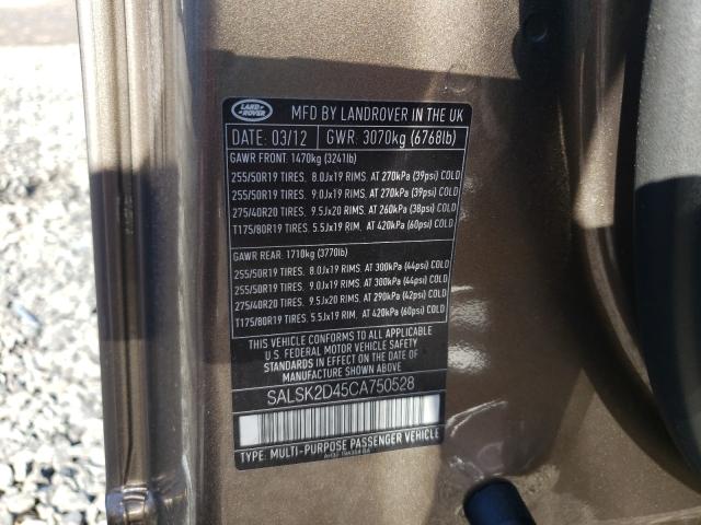 2012 LAND ROVER RANGE ROV SALSK2D45CA750528