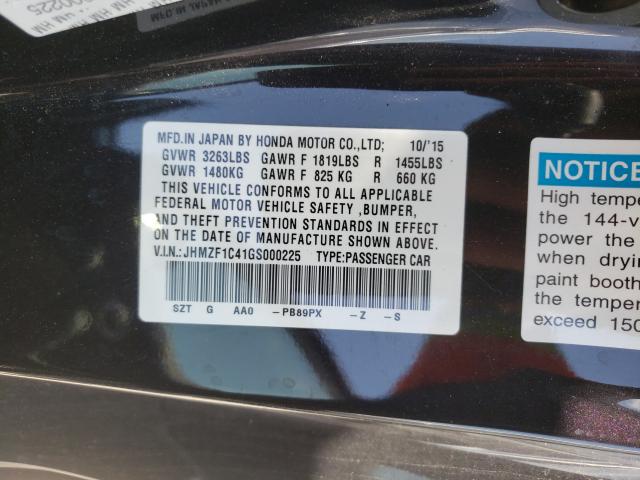 2016 HONDA CR-Z JHMZF1C41GS000225