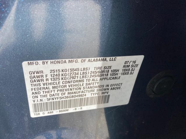 2016 HONDA PILOT EX 5FNYF5H36GB049924