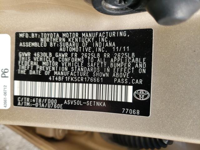 2012 TOYOTA CAMRY BASE 4T4BF1FK5CR176661