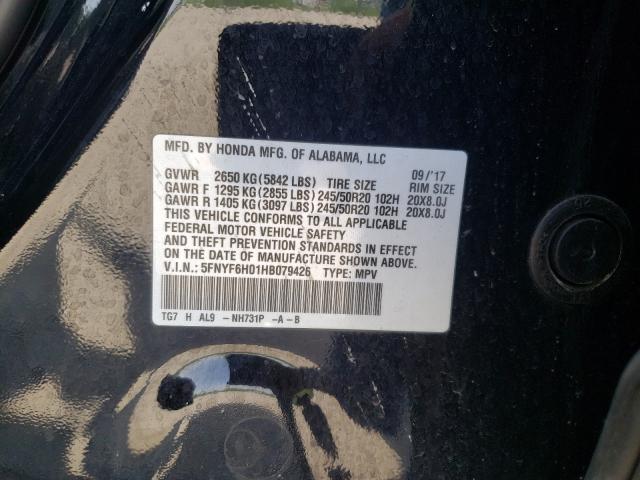 2017 HONDA PILOT ELIT 5FNYF6H01HB079426