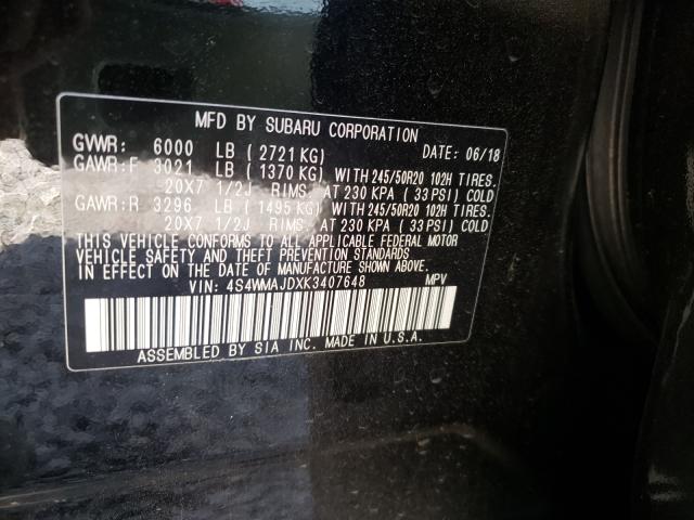 2019 SUBARU ASCENT LIM 4S4WMAJDXK3407648