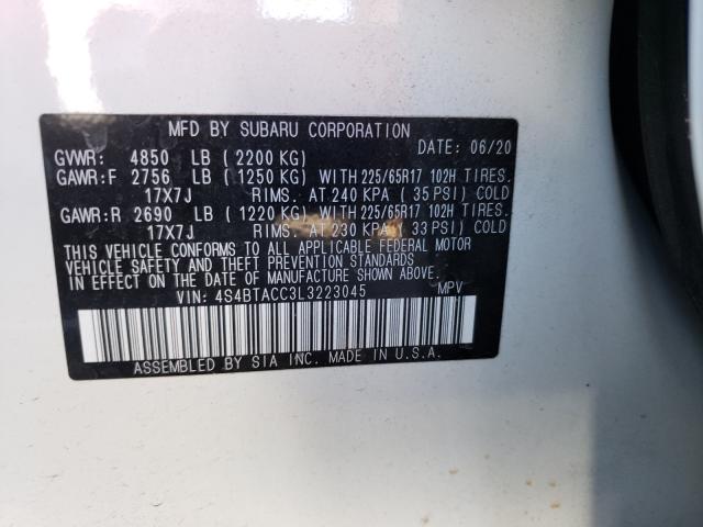 2020 SUBARU OUTBACK PR 4S4BTACC3L3223045