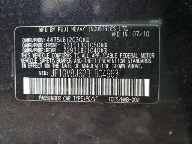 2011 SUBARU IMPREZA WR JF1GV8J62BL504963