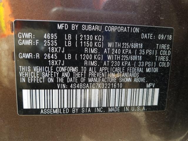 2019 SUBARU OUTBACK TO 4S4BSATC7K3221610