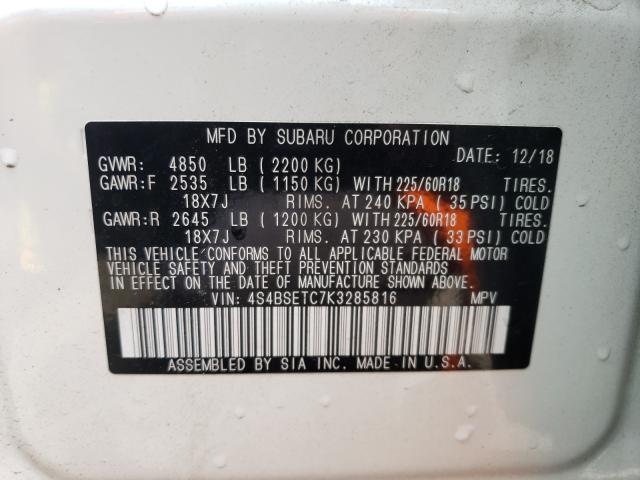 2019 SUBARU OUTBACK TO 4S4BSETC7K3285816