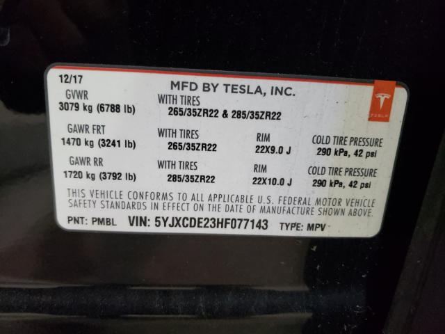 2017 TESLA MODEL X 5YJXCDE23HF077143