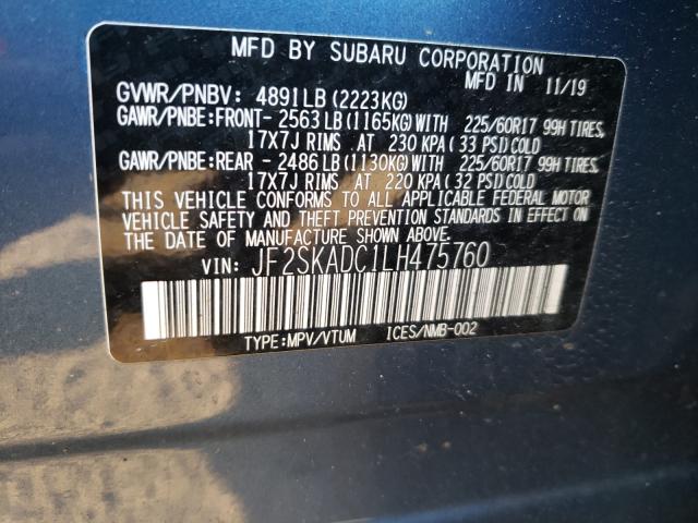 2020 SUBARU FORESTER JF2SKADC1LH475760