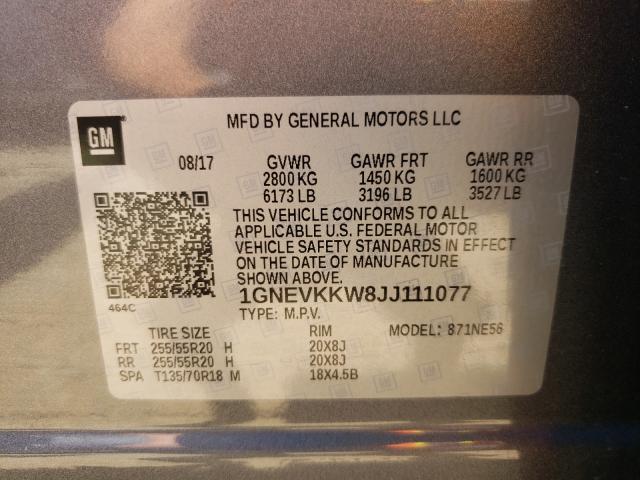 2018 CHEVROLET TRAVERSE H 1GNEVKKW8JJ111077