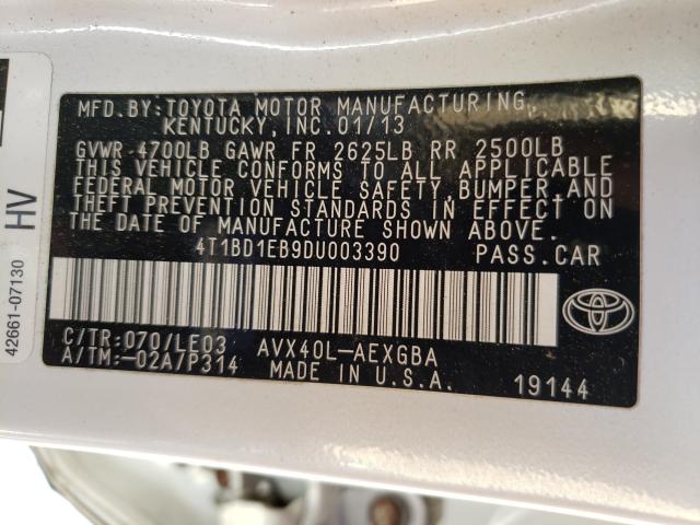 2013 TOYOTA AVALON HYB 4T1BD1EB9DU003390