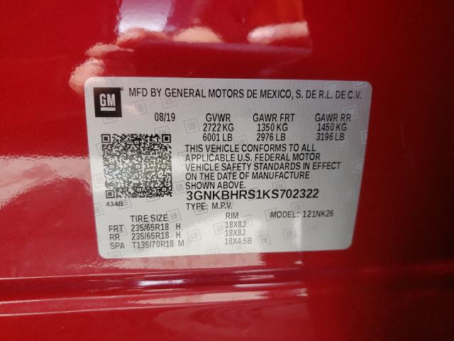 2019 CHEVROLET BLAZER 3LT 3GNKBHRS1KS702322