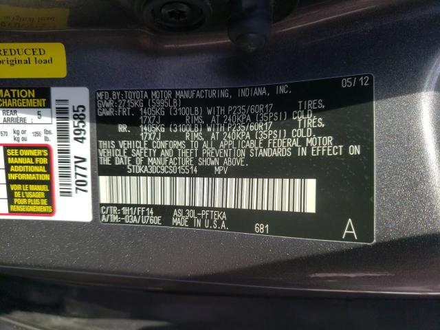 2012 TOYOTA SIENNA BAS 5TDKA3DC9CS015514