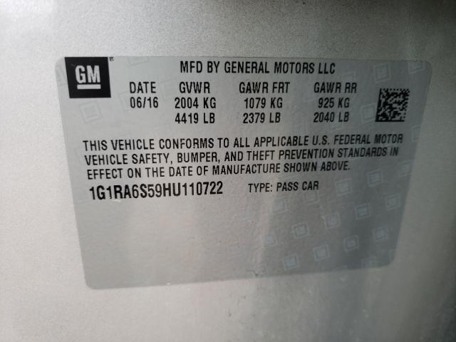 VIN 1G1RA6S59HU110722 2017 Chevrolet Volt, LT no.10