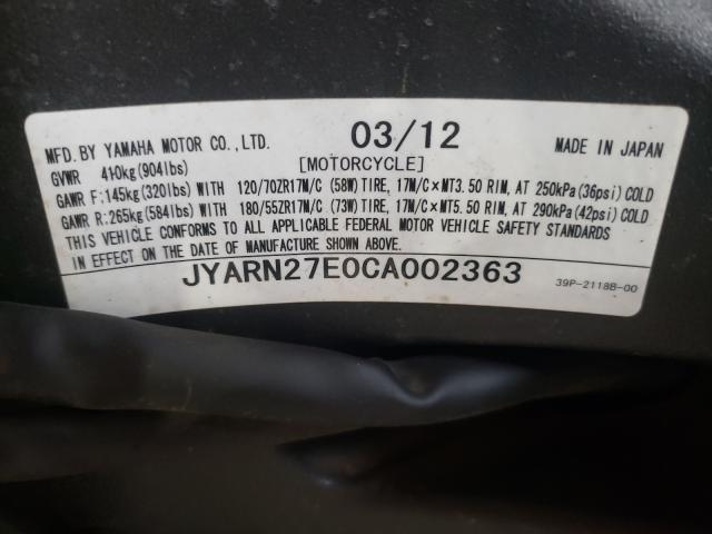 2012 YAMAHA FZ8 N JYARN27E0CA002363