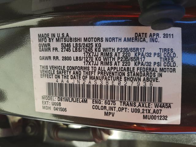 2011 MITSUBISHI ENDEAVOR L 4A4JN2AS3BE027936