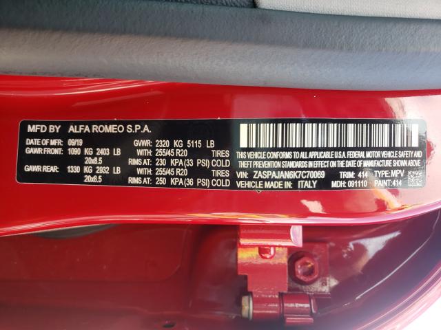 2019 ALFA ROMEO STELVIO ZASPAJAN6K7C70069