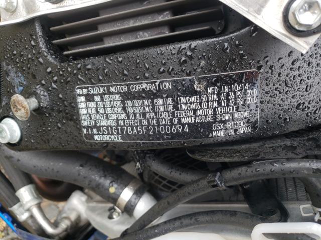 2015 SUZUKI GSX-R1000 JS1GT78A5F2100694