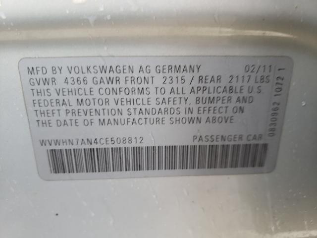 2012 VOLKSWAGEN CC LUXURY WVWHN7AN4CE508812