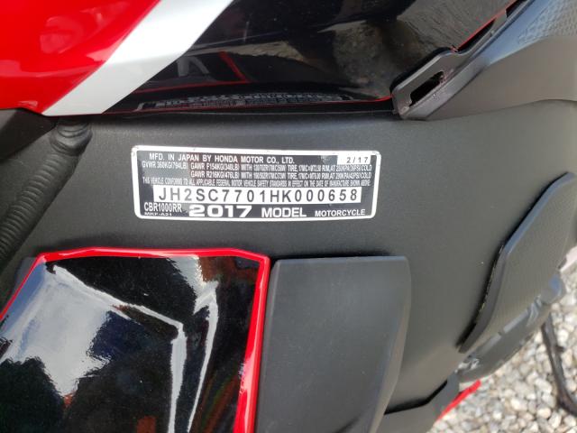 2017 HONDA CBR1000 RR JH2SC7701HK000658