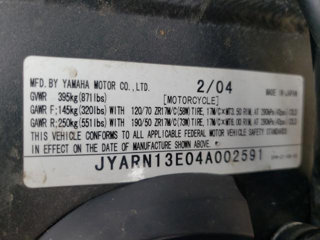 2004 YAMAHA YZFR1 JYARN13E04A002591