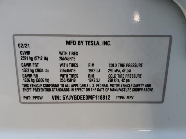 2021 TESLA MODEL Y 5YJYGDEE0MF118812