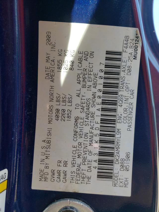 2010 MITSUBISHI ECLIPSE GS 4A31K5DF1AE001007
