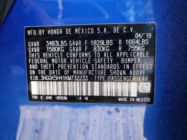 2019 HONDA FIT LX 3HGGK5H41KM732233