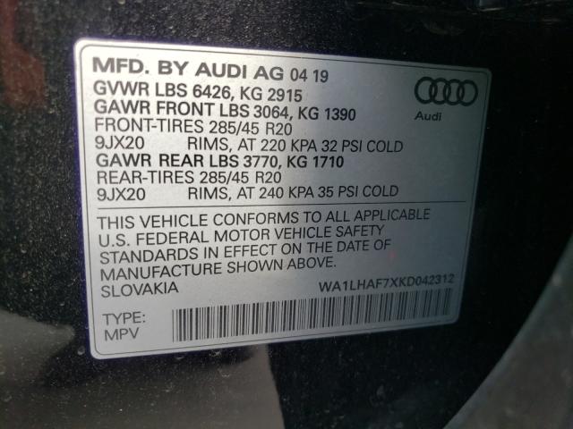 VIN WA1LHAF7XKD042312 2019 Audi Q7, Premium Plus no.10