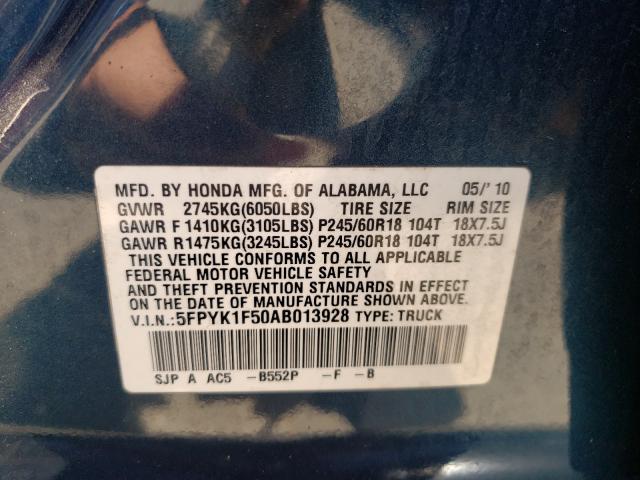 2010 HONDA RIDGELINE 5FPYK1F50AB013928