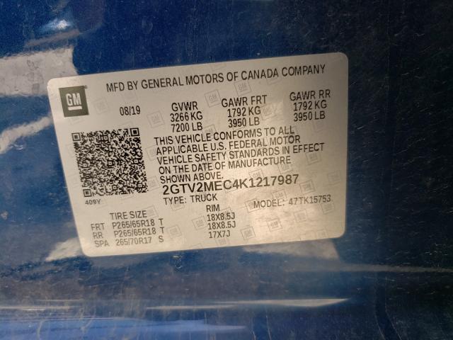 2019 GMC SIERRA LIM 2GTV2MEC4K1217987