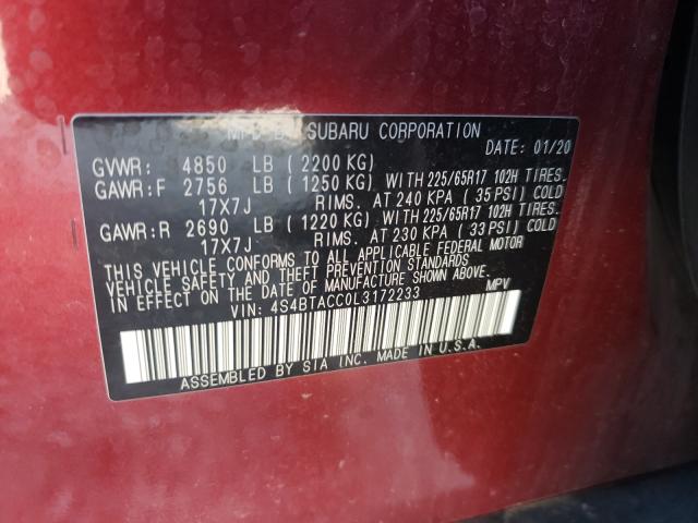 2020 SUBARU OUTBACK PR 4S4BTACC0L3172233