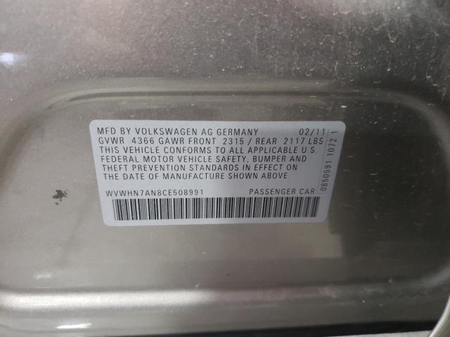 2012 VOLKSWAGEN CC LUXURY WVWHN7AN8CE508991