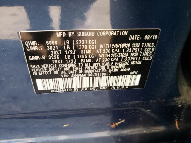 2019 SUBARU ASCENT LIM 4S4WMAPD0K3420867