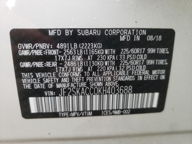 2019 SUBARU FORESTER JF2SKACC0KH403688