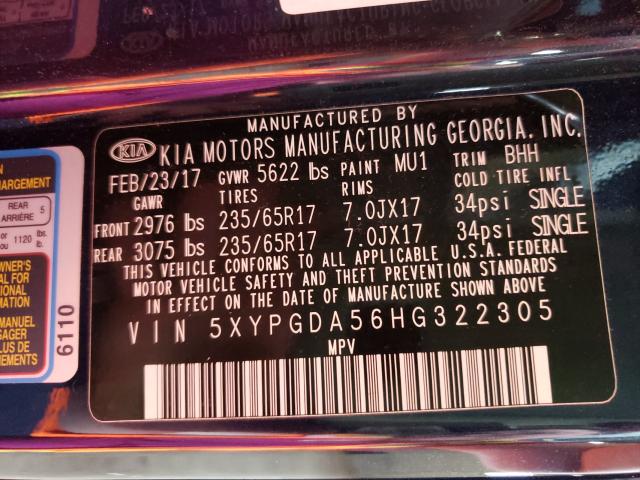 2017 KIA SORENTO 5XYPGDA56HG322305