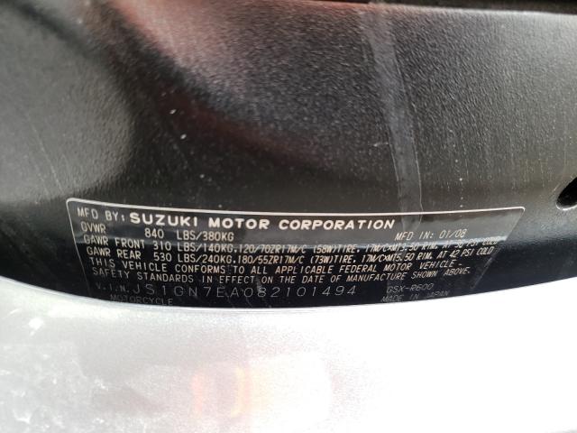 2008 SUZUKI GSX-R600 JS1GN7EA082101494