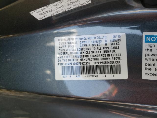 2015 HONDA CR-Z JHMZF1D42FS002935