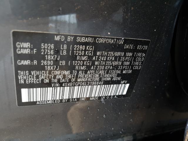 2020 SUBARU OUTBACK TO 4S4BTGPD6L3196848