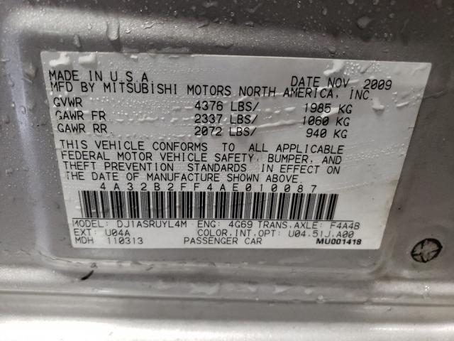 2010 MITSUBISHI GALANT FE 4A32B2FF4AE010087
