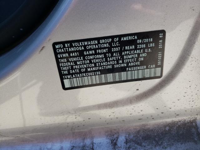 2019 VOLKSWAGEN PASSAT WOL 1VWLA7A37KC002130